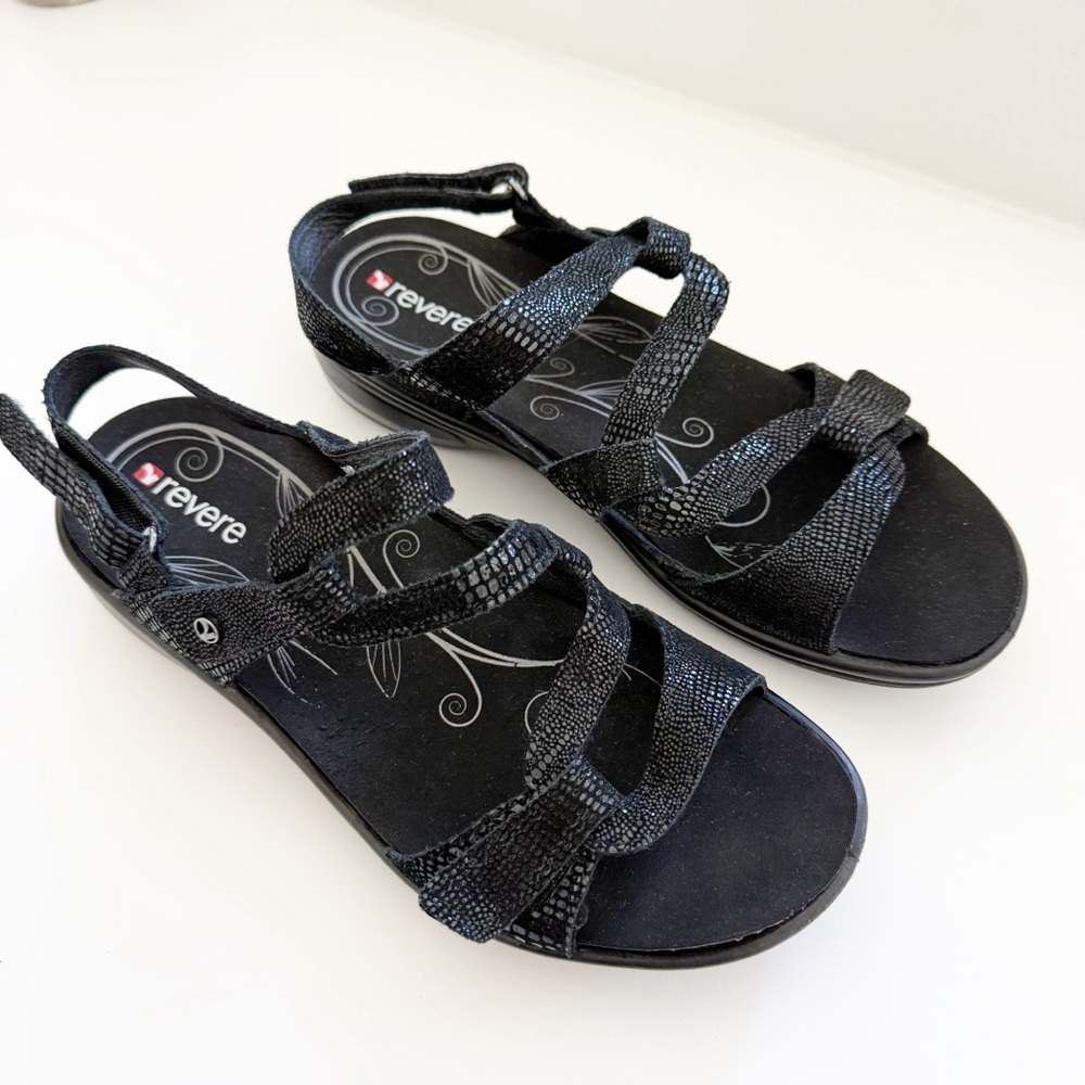 Revere Miami Black Lizard Adjustable Strappy Sandals Size 10W